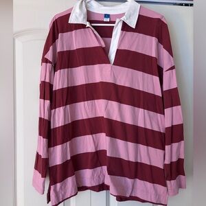 Old Navy Pink and Burgundy Striped Shirt